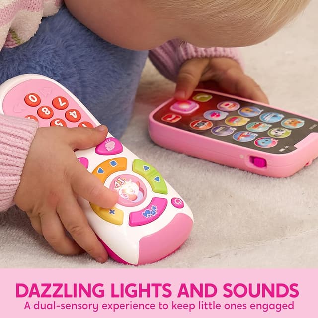 Detalle de JOYIN Kids Smart Phone Toy with Remote Control (Learning & Music Bundle) – Pink