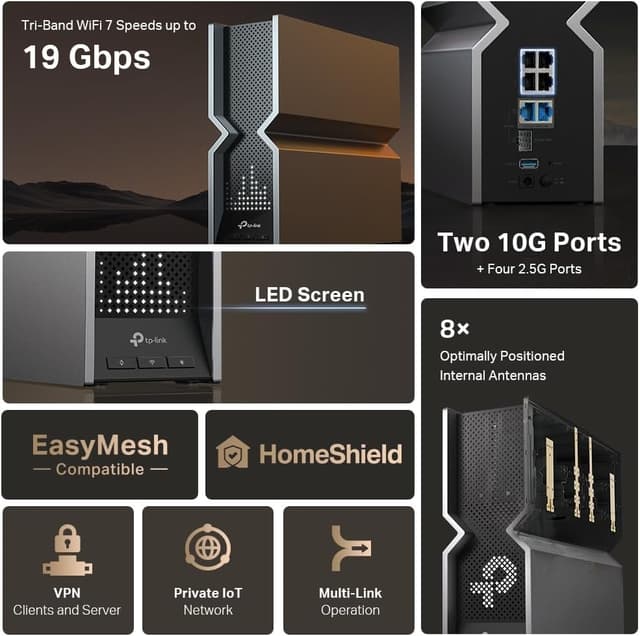 Thumbnail 6 de TP-Link Archer BE800 BE19000 Wi‑Fi 7 Tri‑banda 11520 Mbps