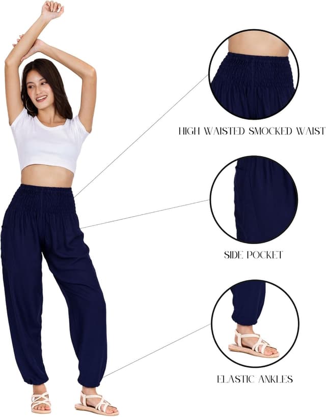 Detalle de Lofbaz harem pants for women – boho palazzo yoga & lounge trousers in soft rayon