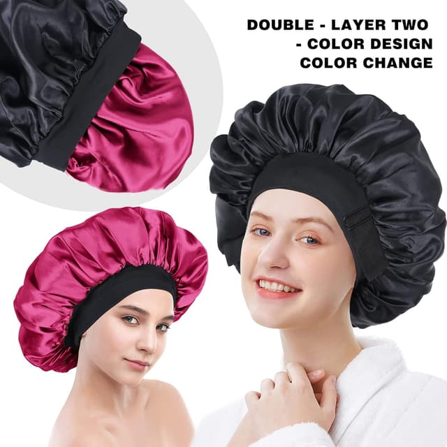 Detalle de XRACEPHOL Silk Bonnet for Sleeping – Double Layer Satin Adjustable Bonnet (for Black Women)
