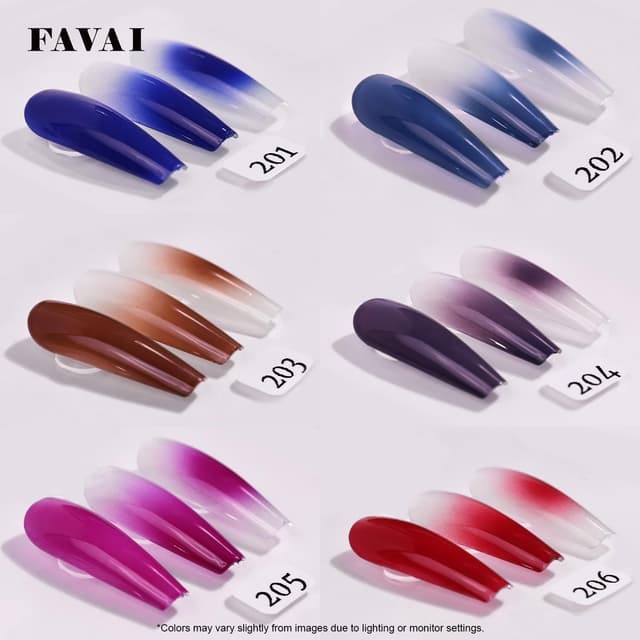 Detalle de FAVAI Airbrush Gel Nail Polish – 6 couleurs (6 x 15 ml) pour aérographe, dégradés & French