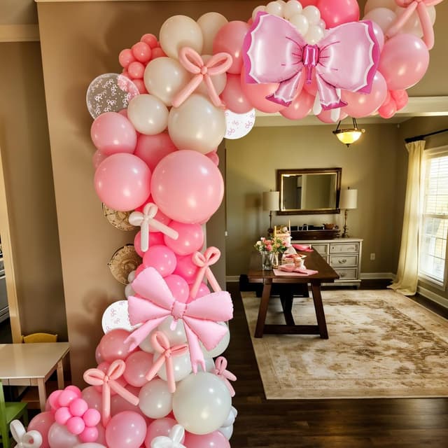 Thumbnail 6 de Bow Balloons 35-Piece Light Baby Pink, White & Clear Pastel Balloon Set with Bow Foil Balloon and Ribbon