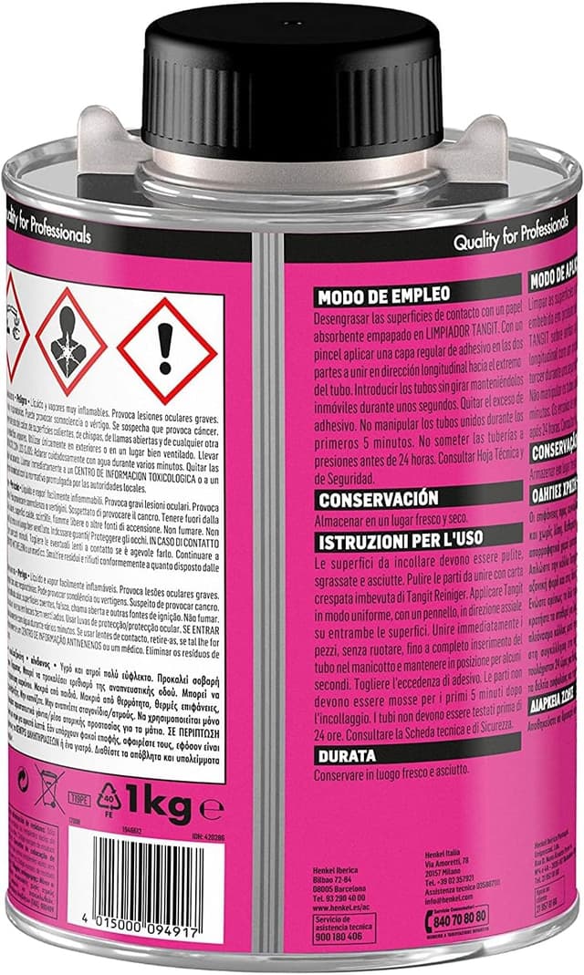 Detalle 2 de Tangit Colle PVC-U pour eau non potable et réseaux à pression élevée (1 kg)