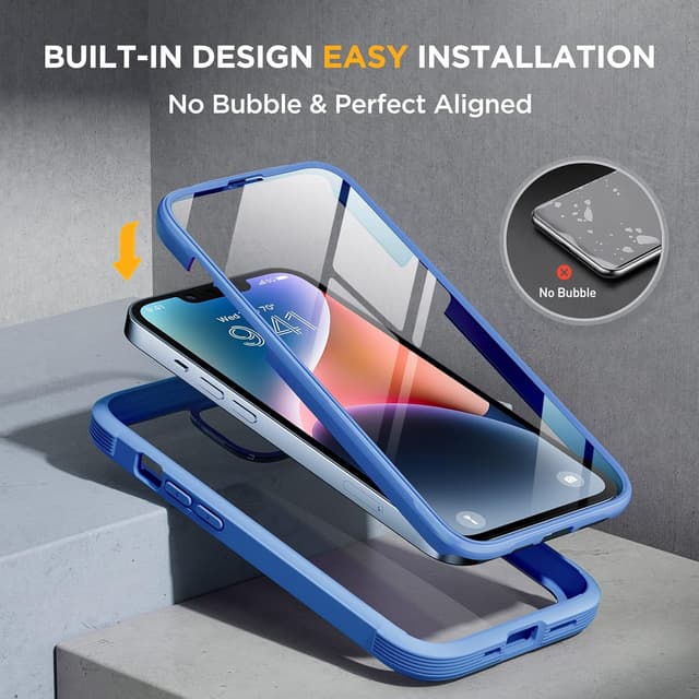 Detalle de Miracase iPhone 14 6.1-inch Case with Built-in 9H Glass Screen Protector (Capri Blue)