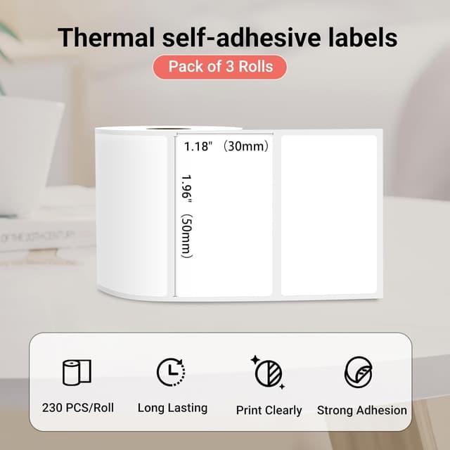 Detalle 2 de ORGBRO Z3 thermal label maker tape (3 rolls) – black on white rectangular labels, 230 per roll