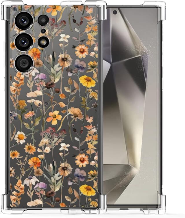Detalle de CAROKI Clear Case for Samsung Galaxy S24 Ultra (6.8") with Wildflower Pattern – Shockproof TPU bumper cover