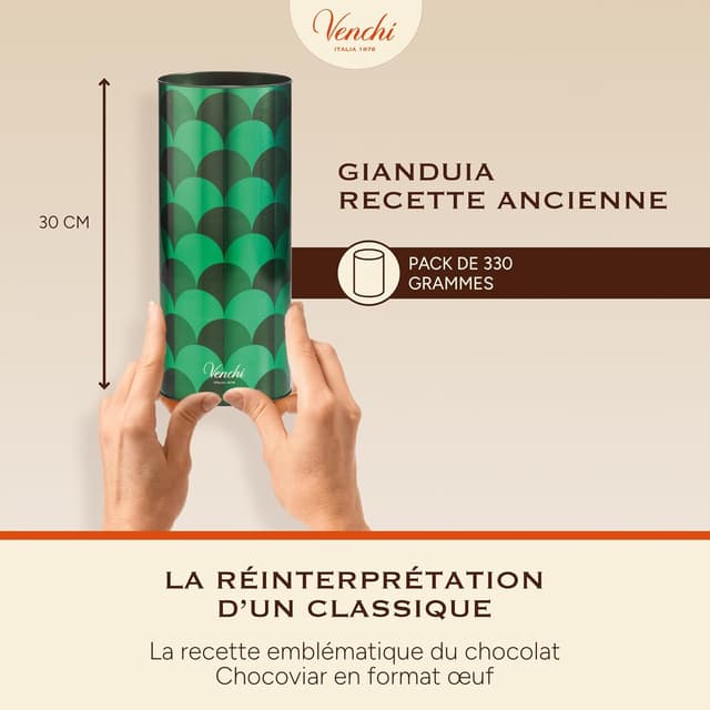 Detalle 2 de Œuf au chocolat Venchi Chocoviar Gianduja aux éclats de « Noisettes du Piémont » (sans gluten), 330 g
