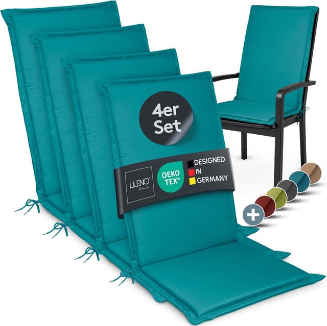 Detalle de LILENO HOME Gartenstuhl Auflagen 4er-Set für Hochlehner in Petrol (MIA)
