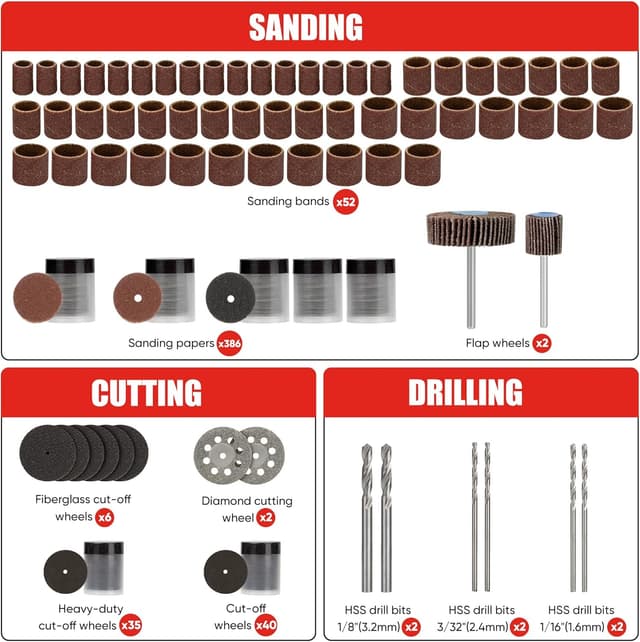Detalle de EZUVITA 618PCS Rotary Tool Accessories Kit (Red) with Portable Storage Case – Universal fit for Dremel-style tools