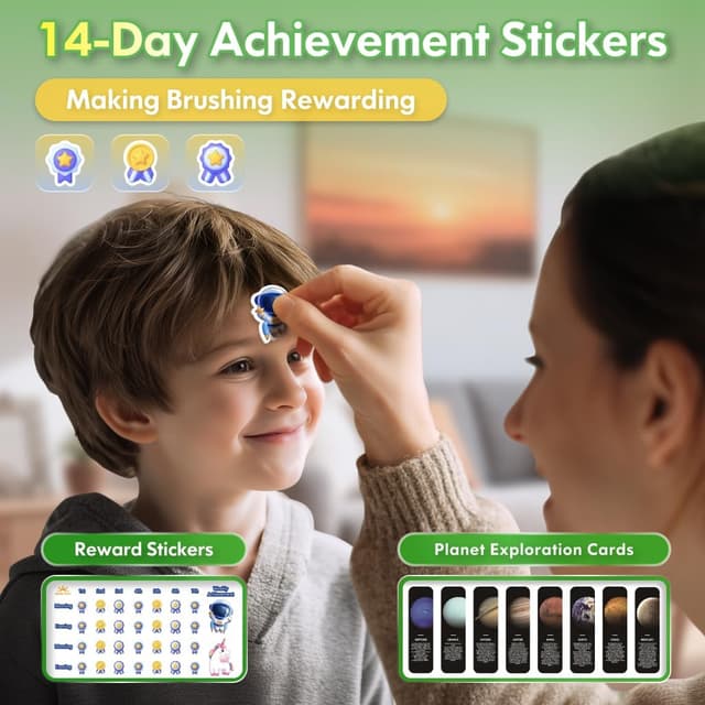 Detalle 2 de Dada-Tech Kids Electric Toothbrush (Dinosaur White) – Rechargeable with 2-Minute Timer, 3 Modes & Reward Stickers