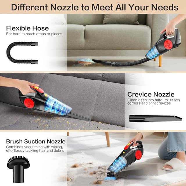 Detalle de CFEN Cordless Handheld Vacuum Cleaner (9000PA) with Wet & Dry Use, 900ML Bin and 3 Nozzles