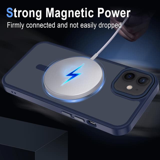 Detalle de Coque XTCASE pour iPhone 12 Mini magnétique compatible MagSafe, dos mat translucide anti-rayures et bumper TPU antichoc – Bleu