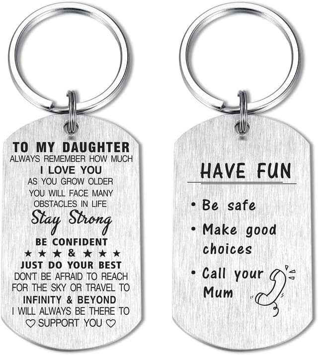 Detalle de DEGASKEN personalised daughter keychain from Dad – stainless steel double-sided engraved gift for Mothers Day, graduation & birthdays