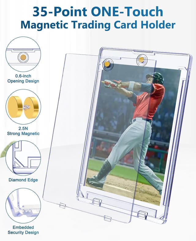 Detalle de YZtree 100ct Magnetic Trading Card Holders (35pt) One Touch Hard Case for Sports Cards