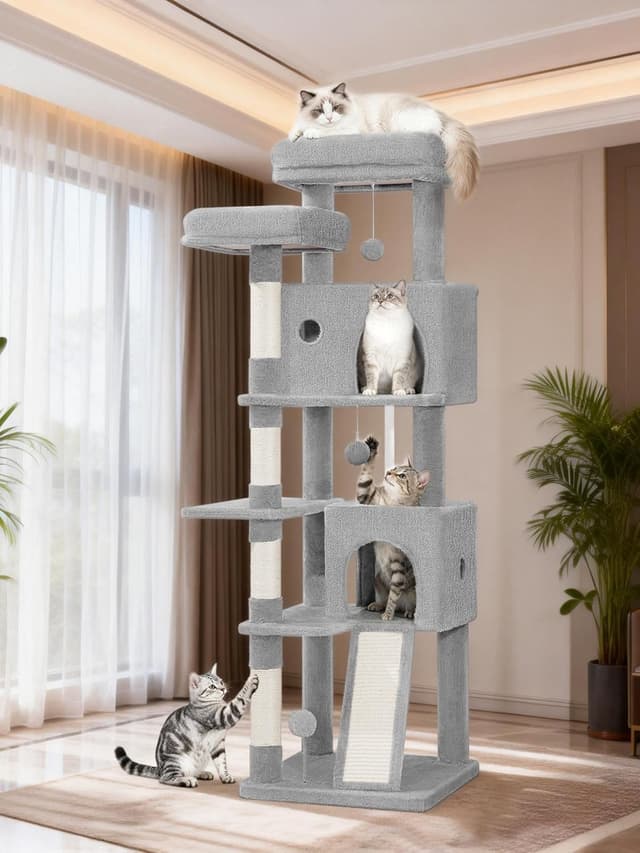 Detalle de Fobyfurny Albero Tiragraffi per Gatti 152 cm (FPMS004FG1) con pali in sisal e zona relax, grigio chiaro