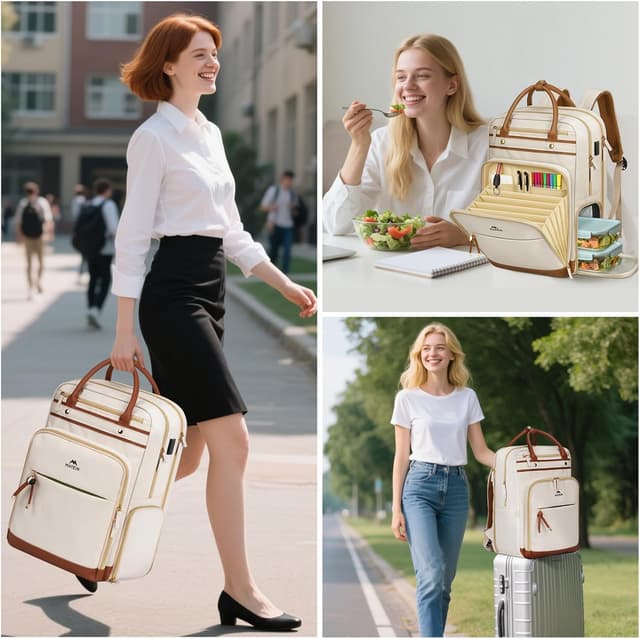 Thumbnail 6 de MATEIN Laptop-Rucksack Damen 15,6 Zoll (2-in-1) mit abnehmbarem Kühlfach, USB-Ladeanschluss und A5-Dokumentenmappe – Beige