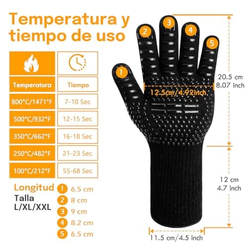 Thumbnail 2 de Reinalin Guantes Barbacoa Cocina Resistente al Calor hasta 800 ° C Guantes de Piel para Barbacoa Guantes de Cocina de Silicona Antideslizante para cocinar, soldar, Chimenea (L/XL/XXL, Dorado)