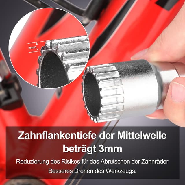 Detalle de TBoonor Fahrrad-Innenlagerschlüssel (Kurbelausdrücker) 24 mm, 20 Zähne – Werkzeug zum Abziehen der Kurbel