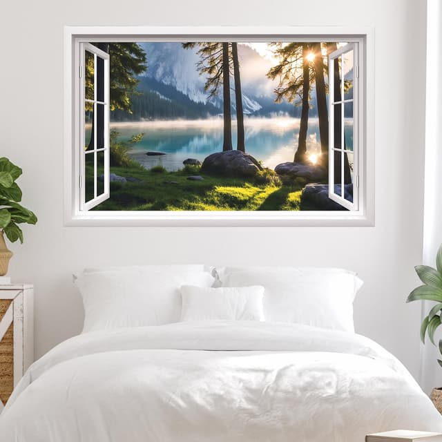 Detalle 1 de HPNIUB 3D Beach Wall Stickers (Sea View Wall Art) – 2-sheet sea scenery mural decal