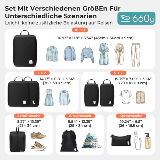 Thumbnail 5 de Packing Cubes Compression 8er Koffer Organizer