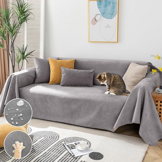 Detalle de Royhom Copridivano Antigraffio per Gatto impermeabile, grigio 2 posti 180x260 cm