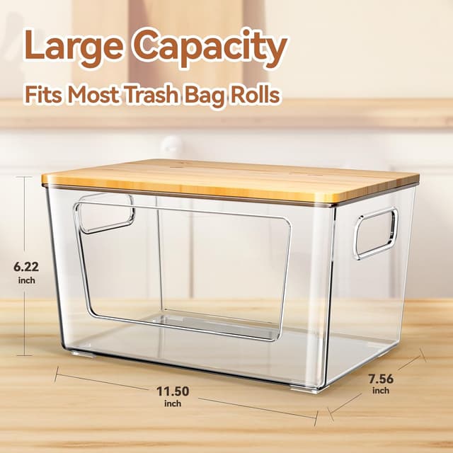 Detalle de spospo 2 Pack Trash Bag Holder with Bamboo Lid (Stackable, Extra-Large Clear Dispenser)