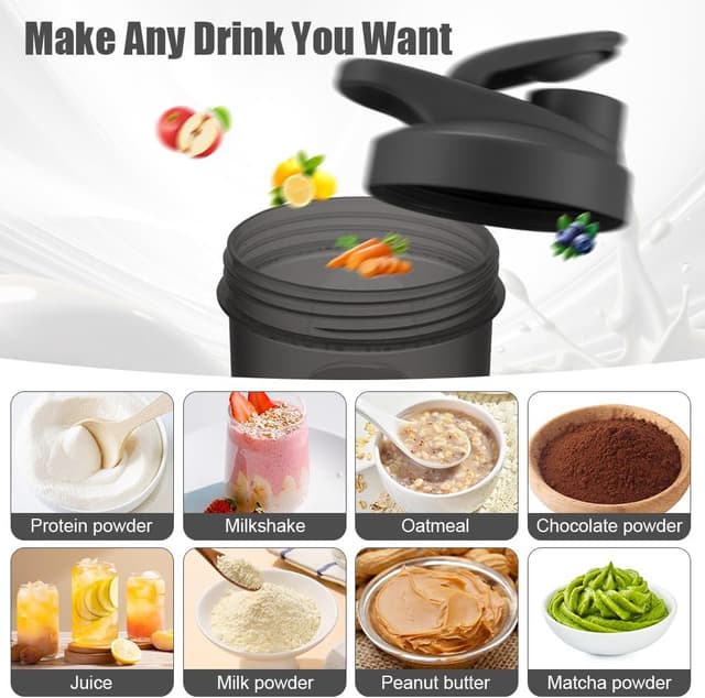 Detalle de Alaoo Bottiglia Shaker Wave da 400 ml (2 pezzi) con tappo a vite, sfera metallica e maniglia