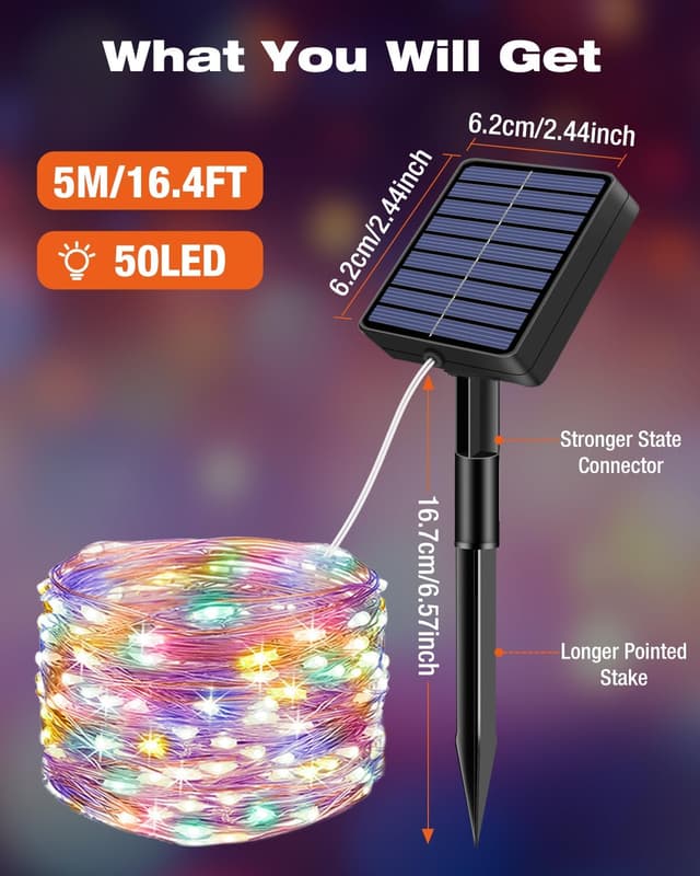 Detalle 2 de bitjam 2er Set Solar Lichterkette außen (5 m, 50 LEDs) – IP65, 8 Modi, Timerfunktion