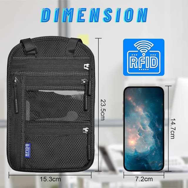 Detalle de CORYIN Travel neck wallet RFID 5 pockets