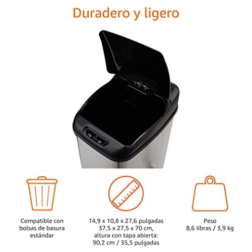 Detalle de Amazon Basics, poubelle à capteur, 50 litres ⚙