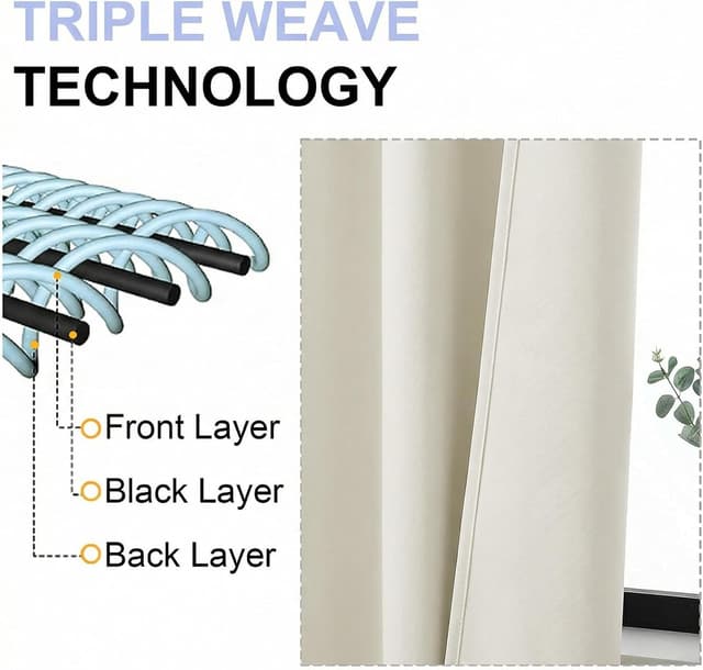 Detalle de Simplebrand Ava Ivory Light Filtering Curtains, 2-Panel Set (63 Inch Length)