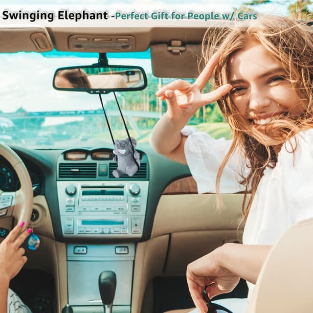 Detalle de VIPbuy handgefertigte schwingende Elefantenfigur aus Holz fürs Auto (Autospiegel-Anhänger)