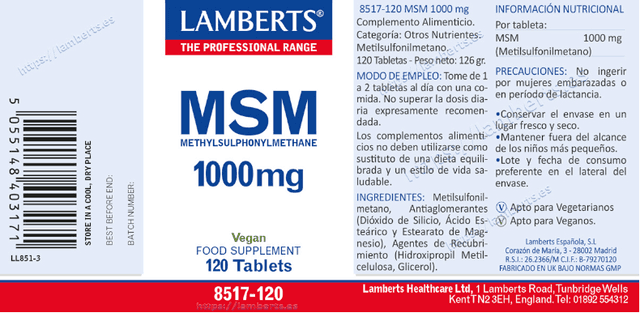 Thumbnail 1 de Lamberts MSM 1000 mg 120 tabletas 💊