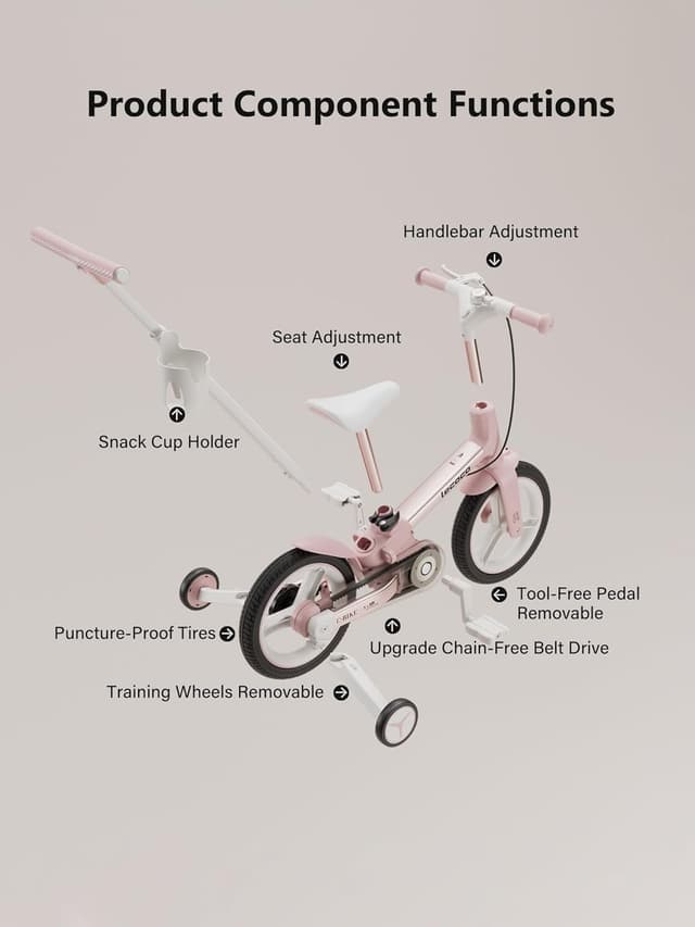 Detalle 2 de lecoco Upgraded 6-in-1 Toddler Bike with Push Handle (Balance + Training Wheels + Pedal Mode)