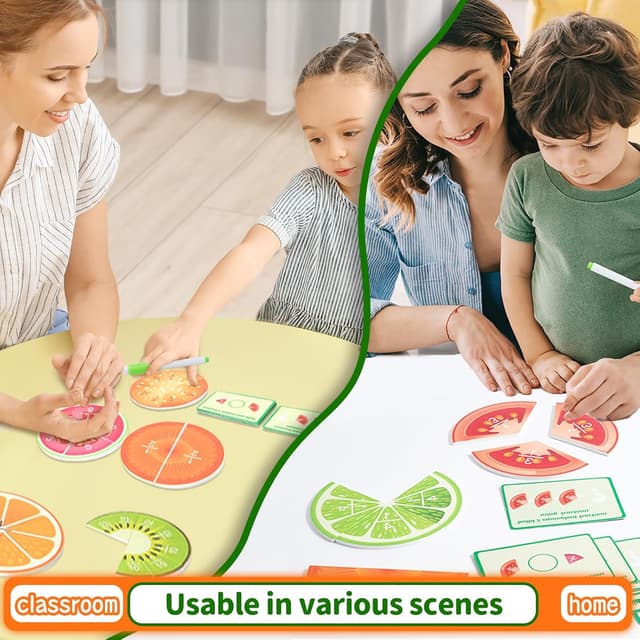 Detalle de Wooden Fruit Fractions Circles (91 pieces + 20 question cards) Montessori-style fractions maths game for ages 6+