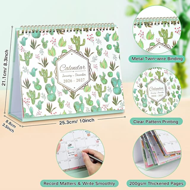 Detalle de ZEEYUAN Desk Calendar 2026–2027 (Jan 2026–Dec 2027) with 24 Monthly Pages