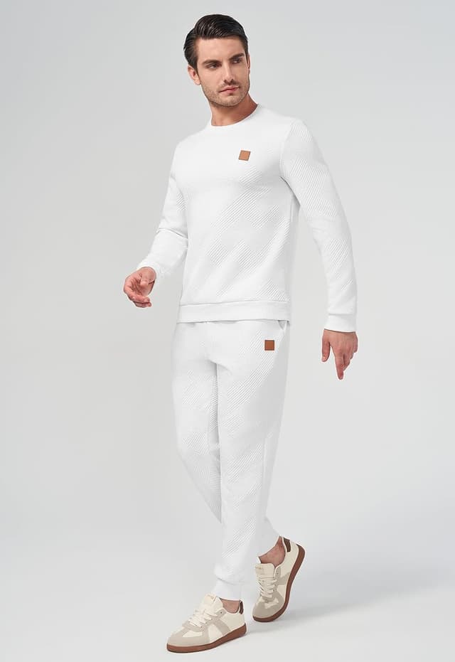 Detalle de KUYIGO Herren Trainingsanzug-Set (2-teilig) aus atmungsaktivem Baumwoll-Sweat – für Fitnessstudio, Laufen & Freizeit, S-2XL