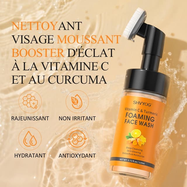 Detalle 2 de Mousse nettoyante visage vitamine C & curcuma avec brosse en silicone