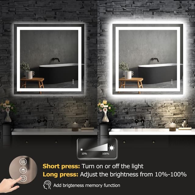 Thumbnail 5 de Hivone 36x36 LED Bathroom Mirror, Dimmable 🪞