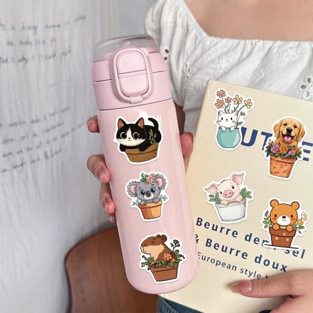 Detalle de Affoto Pflanzentiere Aufkleber (50er Set) – wasserfeste Vinylsticker für Laptop, Auto, Fahrrad & Co.