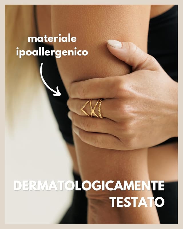 Detalle de GD GOOD.designs set di 3 anelli regolabili in acciaio inossidabile impilabili (argento, oro 18K, oro rosa) con scatola regalo