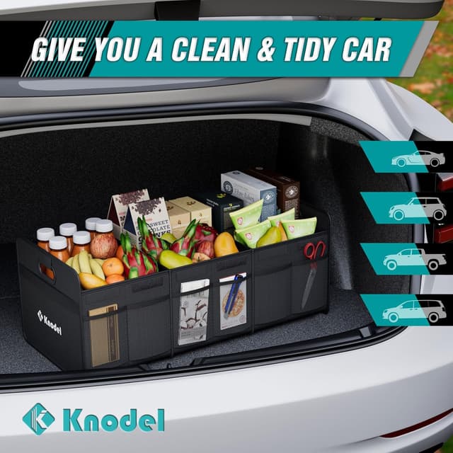 Thumbnail 6 de K KNODEL Car Trunk Organizer (Foldable) with 3 Compartments, Reinforced Handles, Large Black