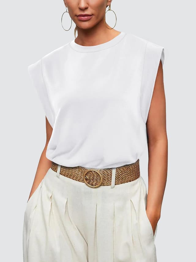 Detalle de WIHOLL Women’s Cap Sleeve Loose-Fit Basic T-Shirts (Sleeveless Tank-Style)