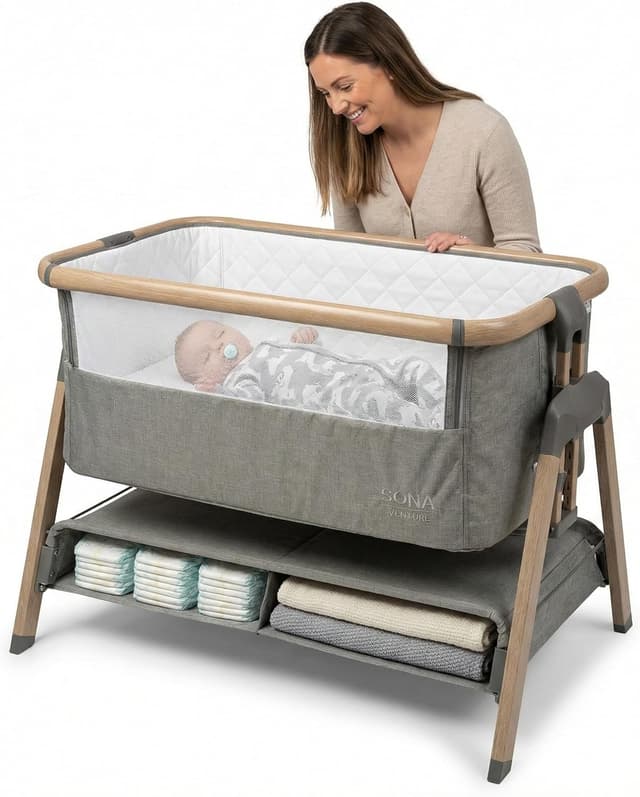 Detalle de Venture Sona Bedside Crib adjustable co‑sleeper bassinet for 0–6 months
