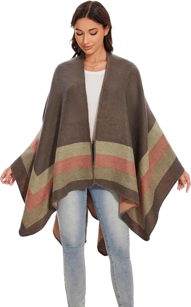 Thumbnail 6 de Colornival poncho donna elegante con fronte aperto in tessuto morbido tipo pashmina