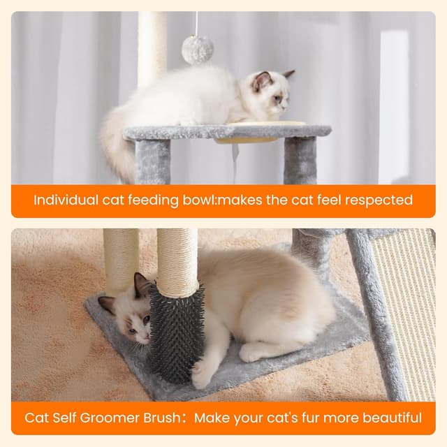 Detalle de Heybly 108cm Cat Tree with Self Groomer Brush and Kitty Condo (Light Gray HCT005SW)