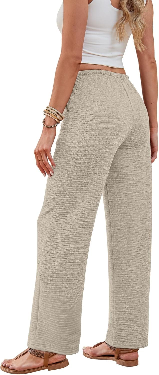 Detalle de SAMPEEL Women’s Wide Leg Palazzo Pants with Drawstring Waist and Pockets
