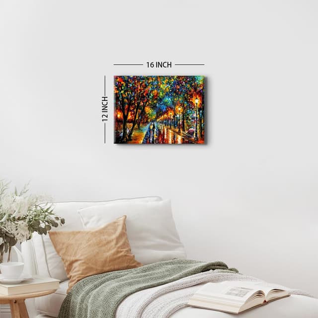 Detalle de Abstract Colourful Landscape Wall Art (12x16 inch) Canvas Print of a Couple Walking in Rain