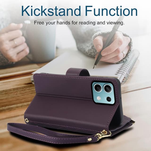 Detalle de Asuwish Phone Case for Xiaomi Redmi Note 13 5G with Tempered Glass, Zipper Wallet & Kickstand