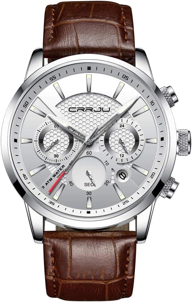 Thumbnail 6 de CRRJU Herren Chronograph Uhr mit Lederarmband, Analog-Quarz und Datumsanzeige – schwarz